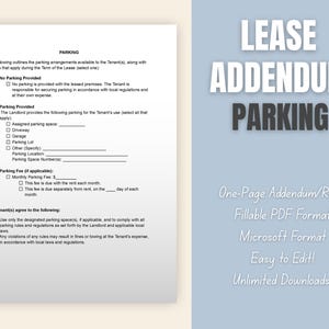 Lease Addendum for Parking | Rider, Additional Terms and Provisions | Simple One Page | PDF | Word