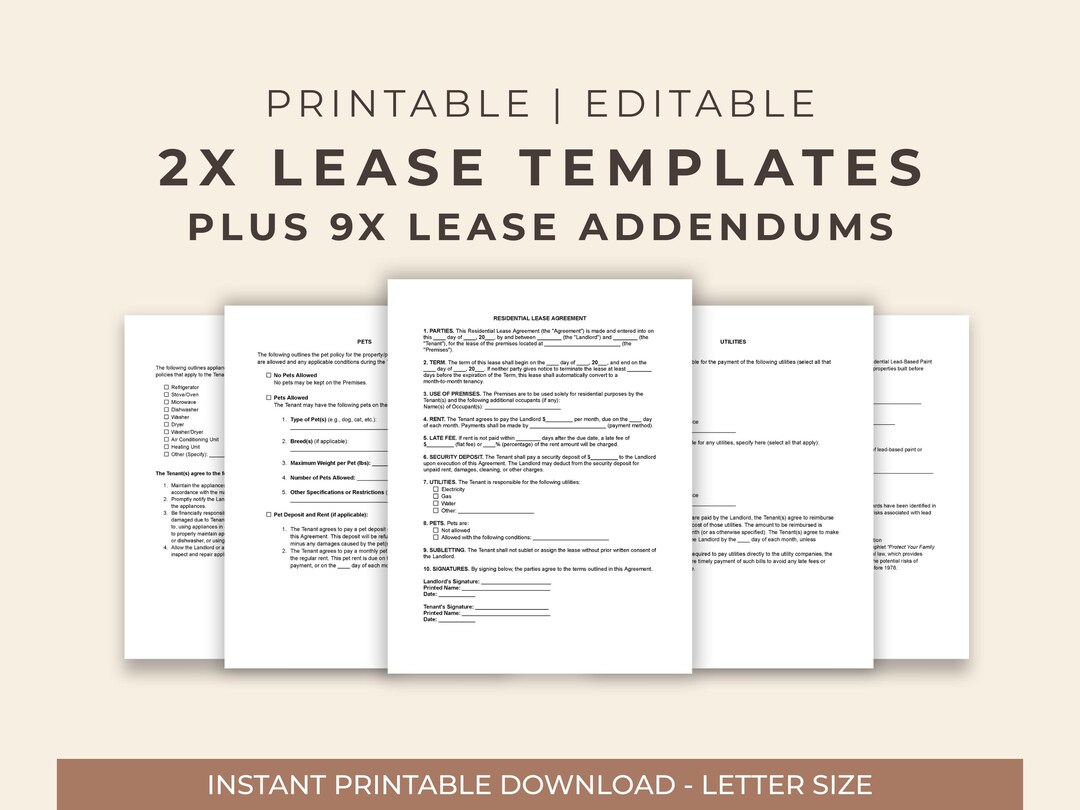 Lease Rider Examples Lease Agreement Templates Bundle [one Page Lease or Four Page Lease ...