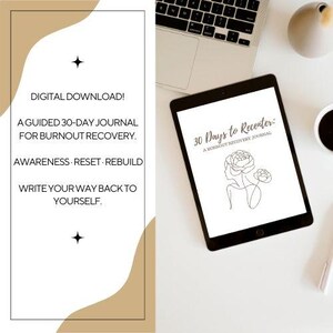 30 Day Burnout Recovery Journal Printable - Mental Health Guided Journal PDF - Self-Care Daily Prompts -Digital Journal Healing & Reflection