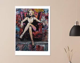 Marilyn Monroe Graffiti Framed Poster – Modern Pop Art Wall Decor for Living Room, Retro Urban Street Art Print, Iconic Celebrity Artwork
