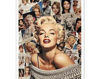 Marilyn Monroe Collage Framed Poster – Vintage Newspaper Design – Hollywood Icon Wall Art Premium