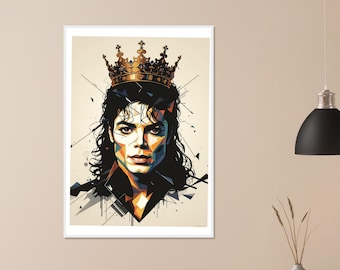 Michael Jackson Poster Black White Gold Accents – King of Pop Art – Framed Wall Decor – MJ Fan Gift