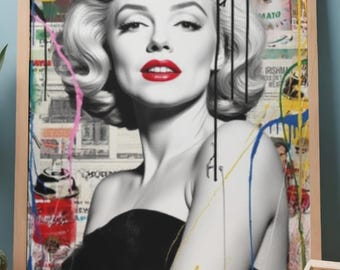 Marilyn Monroe Pop Art Picture, Graffiti Portrait, Retro Glam Decor, Wall Print