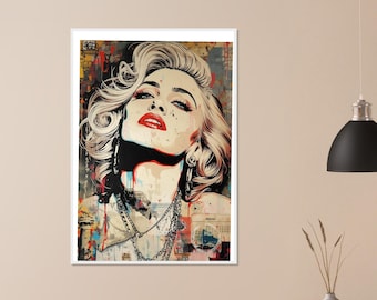 Madonna Graffiti Pop Art Poster – Red Lips Icon – Framed Wall Decor – Music Gift for Fans