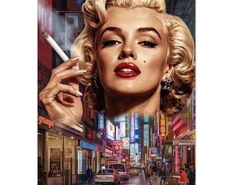 Marilyn Monroe Modern Art Print, Stylish Icon Smoking Poster, Minimalist Black and White Wall Art, Premium Matte Fashion Photography