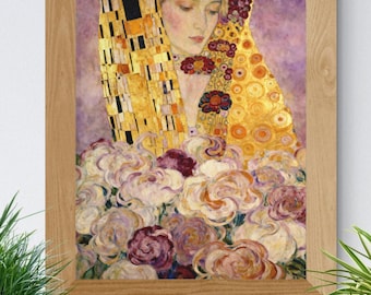 Klimt inspired Portrait - Home Decor - Poster Portrait Woman with Roses - Home Decor Artwork