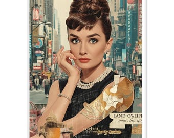 Audrey Hepburn Poster – Urban Streetstyle Icon – Elegant Casual – Framed Wall Decor – Vintage Gift