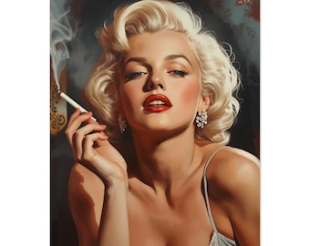 Premium Poster Marilyn Monroe with a Cigarette – Colorful Pop Art Poster, Vintage Eye-Catcher