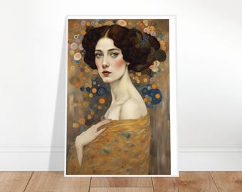 Art Nouveau Poster Klimt Style – Elegant Woman Portrait in Gold – Framed High-Quality 200gsm Matte Fine Art Print
