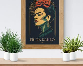 Frida Kahlo Art Deco Poster - Wall Decor - Print Home Interior - Design Artwork Vintage Style
