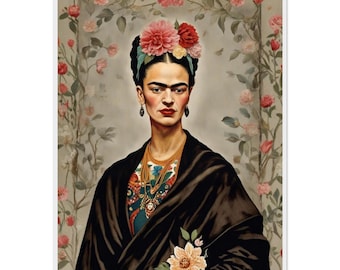 Frida Kahlo Floral Poster – Timeless Framed Wall Art – Boho Living Room Decor – Gift for Strong Women