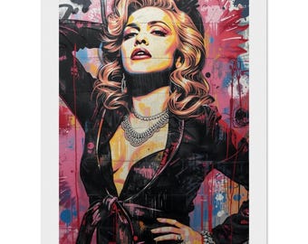 Madonna Graffiti Street Art Poster – Urban Queen of Pop – Framed Wall Decor – Rebellious Gift