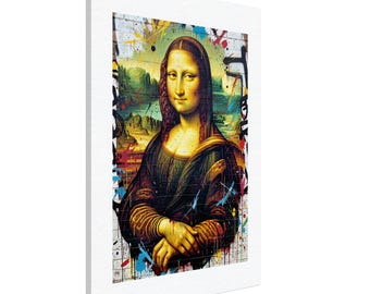 Street Art Mona Lisa Canvas – Banksy Style Pop Art Wall Decor – Urban Graffiti Fine Art Print on Sturdy Wooden Frame