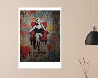 Marilyn Monroe Street Art Poster – Red Armchair Graffiti – Framed Wall Decor – Rebellious Elegance Gift