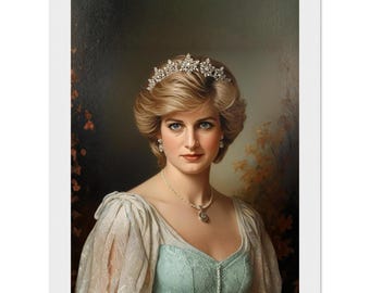 Lady Diana Framed Poster – Vintage Portrait with Puff Sleeves, Elegant Living Room Wall Art, Royal Decor & Retro Aesthetic Gift