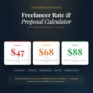 Freelancer Rate Calculator + Proposal Generator | How Much to Charge | Interactive Tool | (Offline HTML)