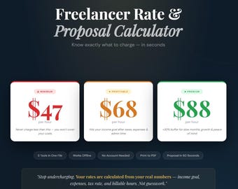 Freelancer Rate Calculator + Proposal Generator | How Much to Charge | Interactive Tool | (Offline HTML)