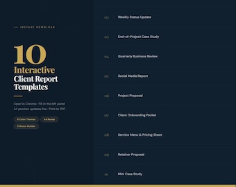 10 modelli interattivi di report per i clienti / Generatore HTML / Report mensile, proposta, caso di studio per freelance