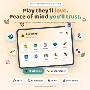 Kids Activity Studio | 10 Offline Games, Puzzles, Coloring (Ages 3-8) (Offline HTML)