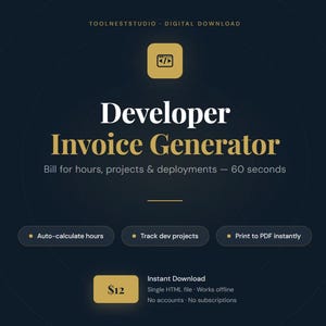 Developer Invoice Generator | Auto-Calculate Hours, Projects (Offline HTML)