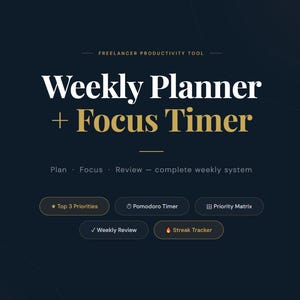 Freelancer Weekly Planner + Pomodoro Focus Timer | Priority Matrix Weekly Review | Interactive | Instant Download