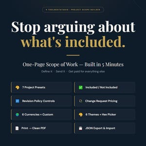 Freelancer Scope of Work Builder | Interactive HTML Tool (7 Presets)