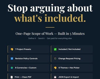 Freelancer Scope of Work Builder | Interactive HTML Tool (7 Presets)