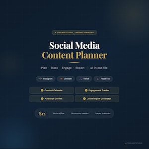 Social Media Content Planner | Content Calendar Engagement Tracker Client Report Generator | Instant Download image 1