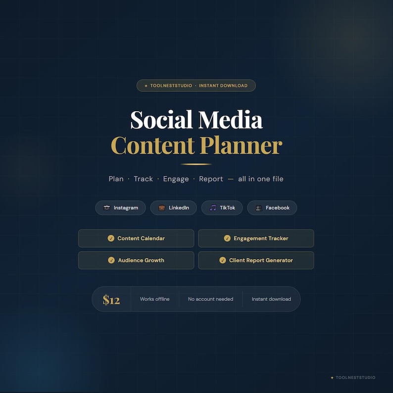 Social Media Content Planner | Content Calendar Engagement Tracker Client Report Generator | Instant Download image 1