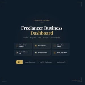 Freelancer Business Dashboard | Client CRM Project Tracker Time Tracker Invoice Log | All-in-One | Instant Download image 1