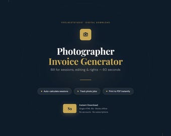 Photographer Invoice Template | Photography Invoice Generator | Auto-Calculate | Session Editing Rights | Instant Download