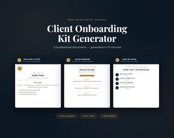 Freelancer Client Onboarding Kit Generator | Welcome Letter, Questionnaire, How We Work (Instant Download)