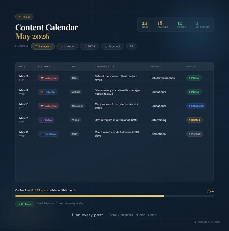 Social Media Content Planner | Content Calendar Engagement Tracker Client Report Generator | Instant Download image 2