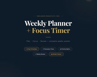 Freelancer Weekly Planner + Pomodoro Focus Timer | Priority Matrix Weekly Review | Interactive | Instant Download
