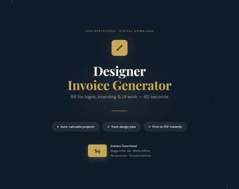 Graphic Designer Invoice Generator | Auto-Calculate Totals, Track Jobs (Instant Download)