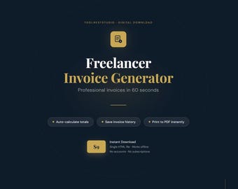 Freelancer Invoice Generator | Interactive Invoice Template | Auto-Calculate Totals | Print to PDF | Instant Download