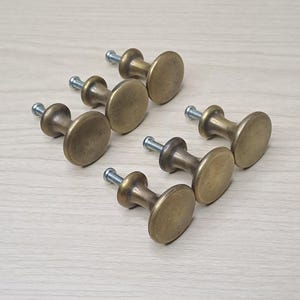 24mm - 6pcs Antique Solid Brass Knob Pulls, Vintage Style Flat Round Knobs Button Knobs