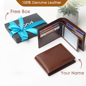 Handgefertigte Herren Leder Geldbörse - 100% echtes Leder aus Kuhfell Bifold Schwarz & Braun Farbe - Freie personalisierte Name graviert - Geschenk für Ihn