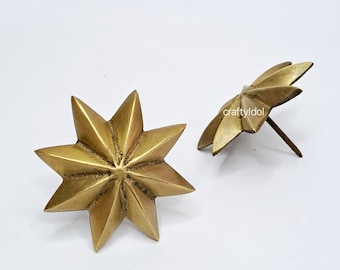 6 tachuelas de estrella vintage de latón macizo, herrajes decorativos (1,88")