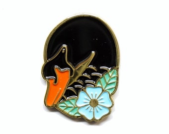 Swan & Flower -  (black) - enamel pin