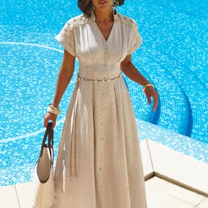 Linen Maxi Dress, White Midi Dress, Modest Dress, Sundress Sewing, Milkmaid Dress, Cottagecore Dress, Summer Dress Pattern, Rehearsal Dinner