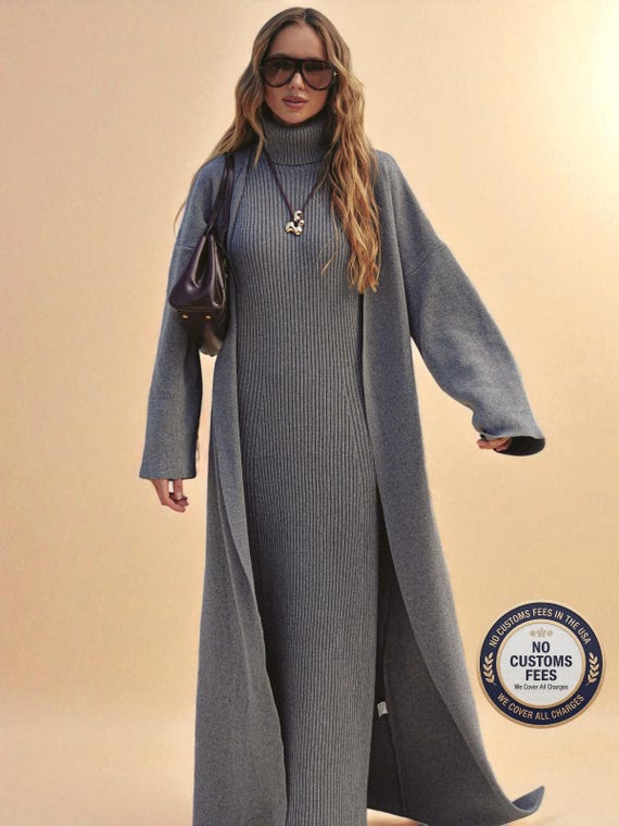 Women's Sweater Dress With Long Cardigan  Plus Size Boho Knit Outfit |  Handmade Modest Dress | Cozy Autumn & Spring Wear - Etsy Israel