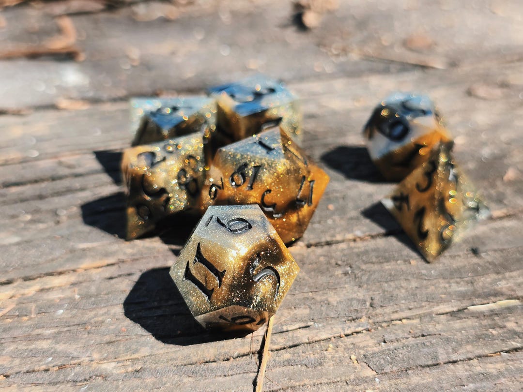 Dd Set Gilded Shadow D&D Dice Set – Black Gold Sparkling Resin RPG Dice - Etsy