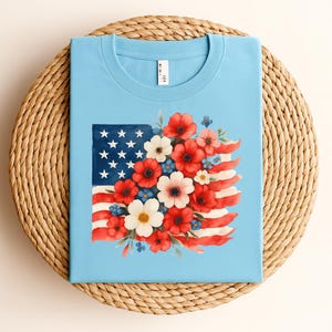 Bandera estadounidense floral PNG, SVG, clipart de flores patrióticas de acuarela, diseño de sublimación del 4 de julio, Día de la Independencia de EE. UU.
