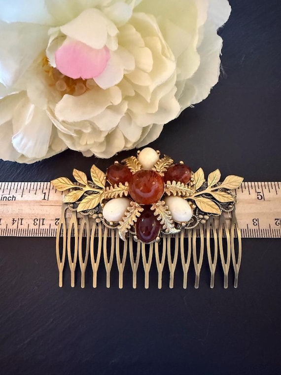 Bridal Hair Comb Amber Gold Vintage Wedding Hairpiece  display picture 1