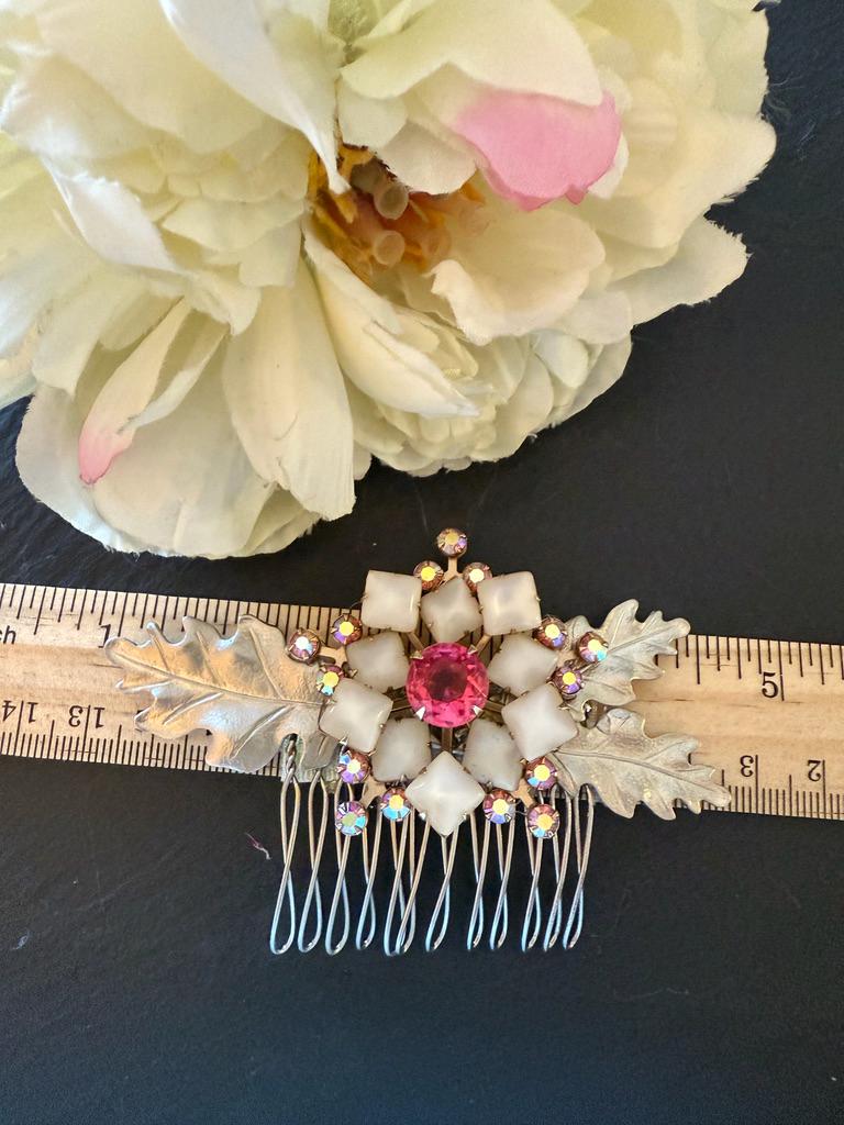 Bridal Hair Comb Winter Wedding Accessory Silver Leaf Winter White Winter Bridal Hair Comb Accessory Rhinestone Wedding White  main image 2