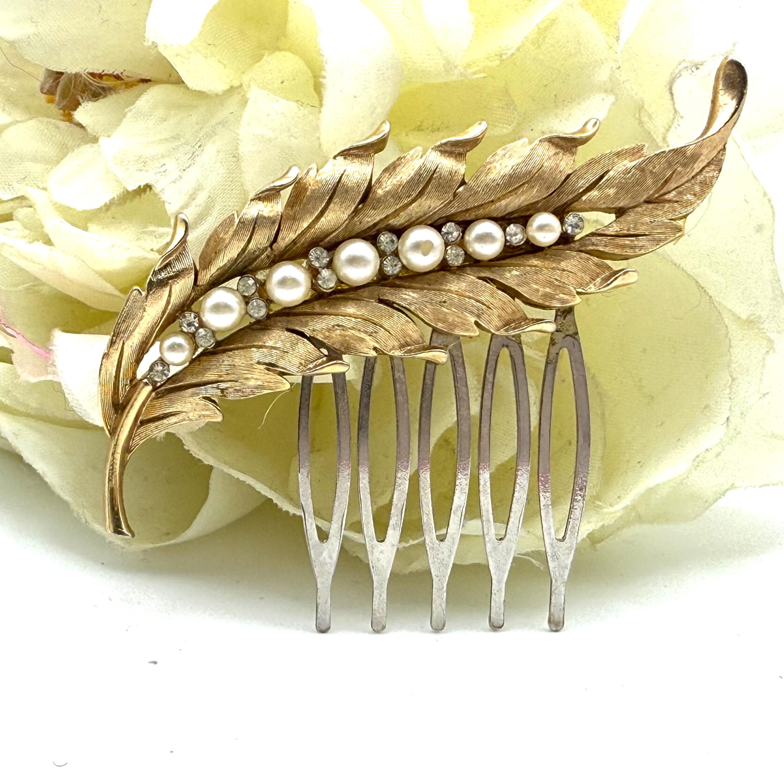 Bridal Vintage Pearl Gold Feather Bridal Comb Rhinestone Wedding Hair Accessory RG2025-11-1611.13.54_0ffe6711-  main image 3