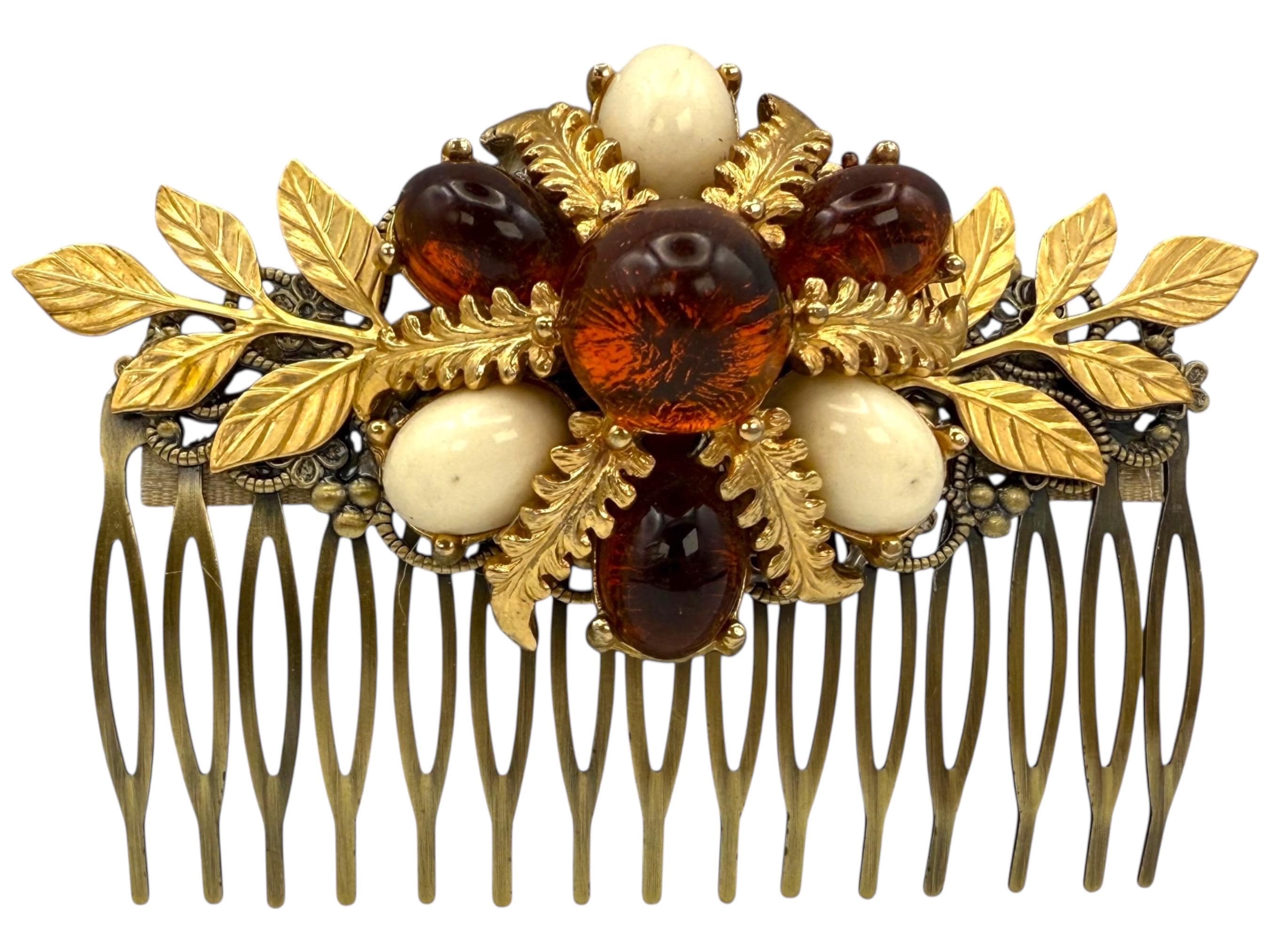 Bridal Hair Comb Amber Gold Vintage Wedding Hairpiece  display picture 1