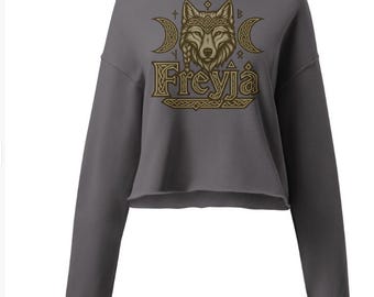 Freyja Norse Wolf Crop Top Hoodie – Viking Runes & Celtic Knot Design