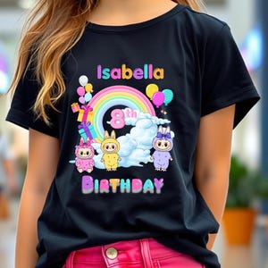 Custom Labubu Birthday Shirt Cute Cartoon Graphic Tee Personalized Labubu Birthday Gift
